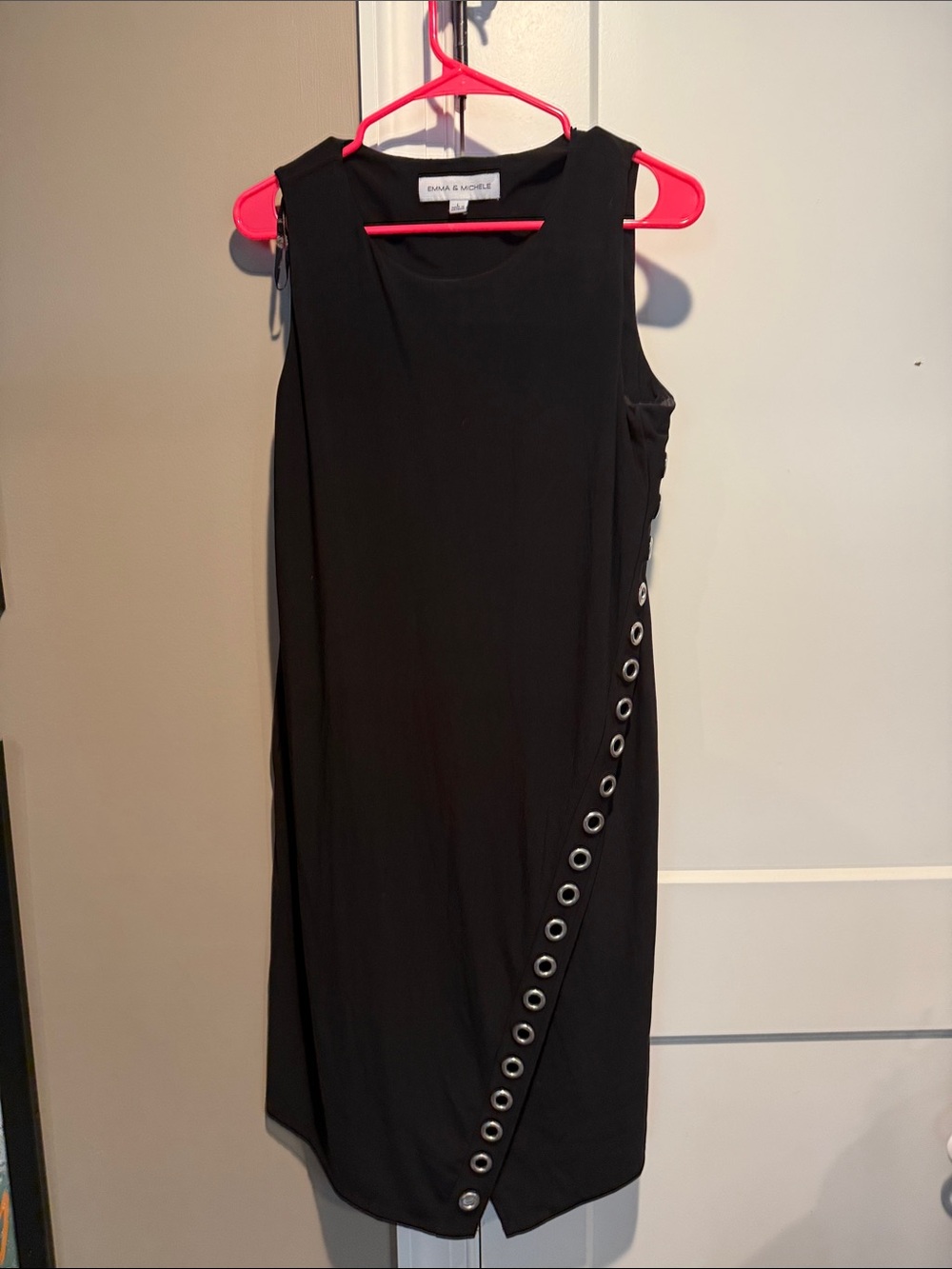 Emma & Michele Black Sleeveless Midi Dress with Grommet Diagonal Trim